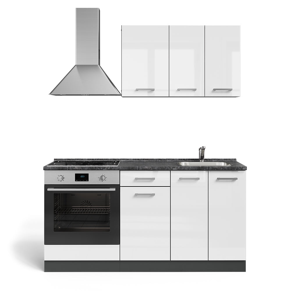 Vicco Cucina completa Bianco lucido/antracite 160 cm con mobile forno incasso con piano di lavoro