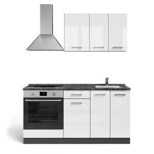 Vicco Cucina completa Bianco lucido/antracite 160 cm con mobile forno incasso con piano di lavoro