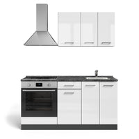 Vicco Cucina completa Bianco lucido/antracite 160 cm con base forno e lavello con PT
