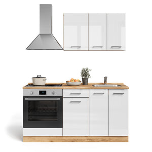 Vicco Cucina completa Bianco lucido/oro power oak 160 cm con base forno e lavello con PT