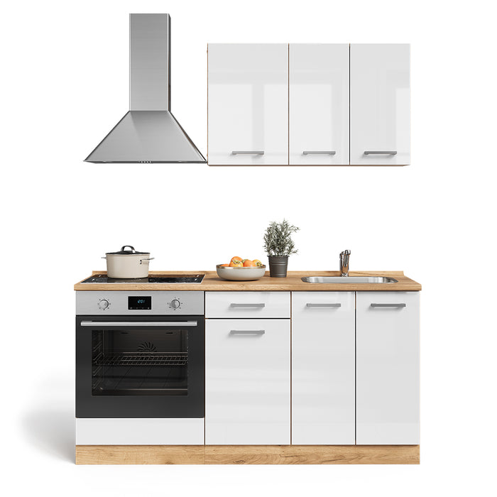 Vicco Cucina completa Bianco lucido/oro power oak 160 cm con base forno e lavello senza PT