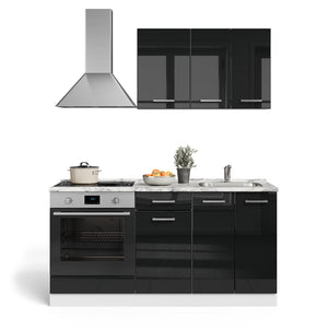 Vicco Cucina monoblocco Nero lucido/bianco 160 cm con colonna forno senza piano di lavoro