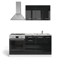 Vicco Cucina completa Nero lucido/bianco 160 cm con mobile forno incasso con piano di lavoro