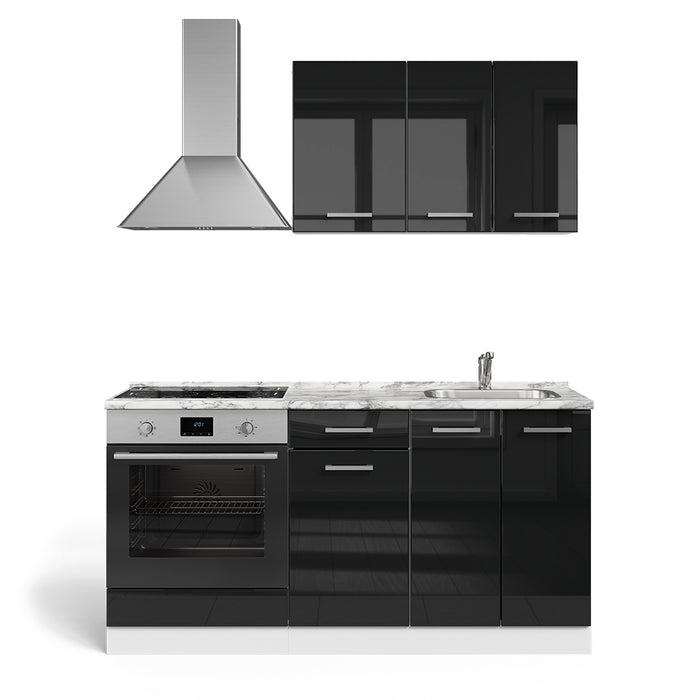 Vicco Cucina completa Nero lucido/bianco 160 cm con mobile forno incasso con piano di lavoro