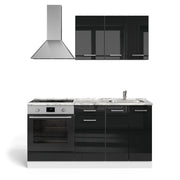 Vicco Cucina completa Nero lucido/bianco 160 cm con base forno e lavello con PT