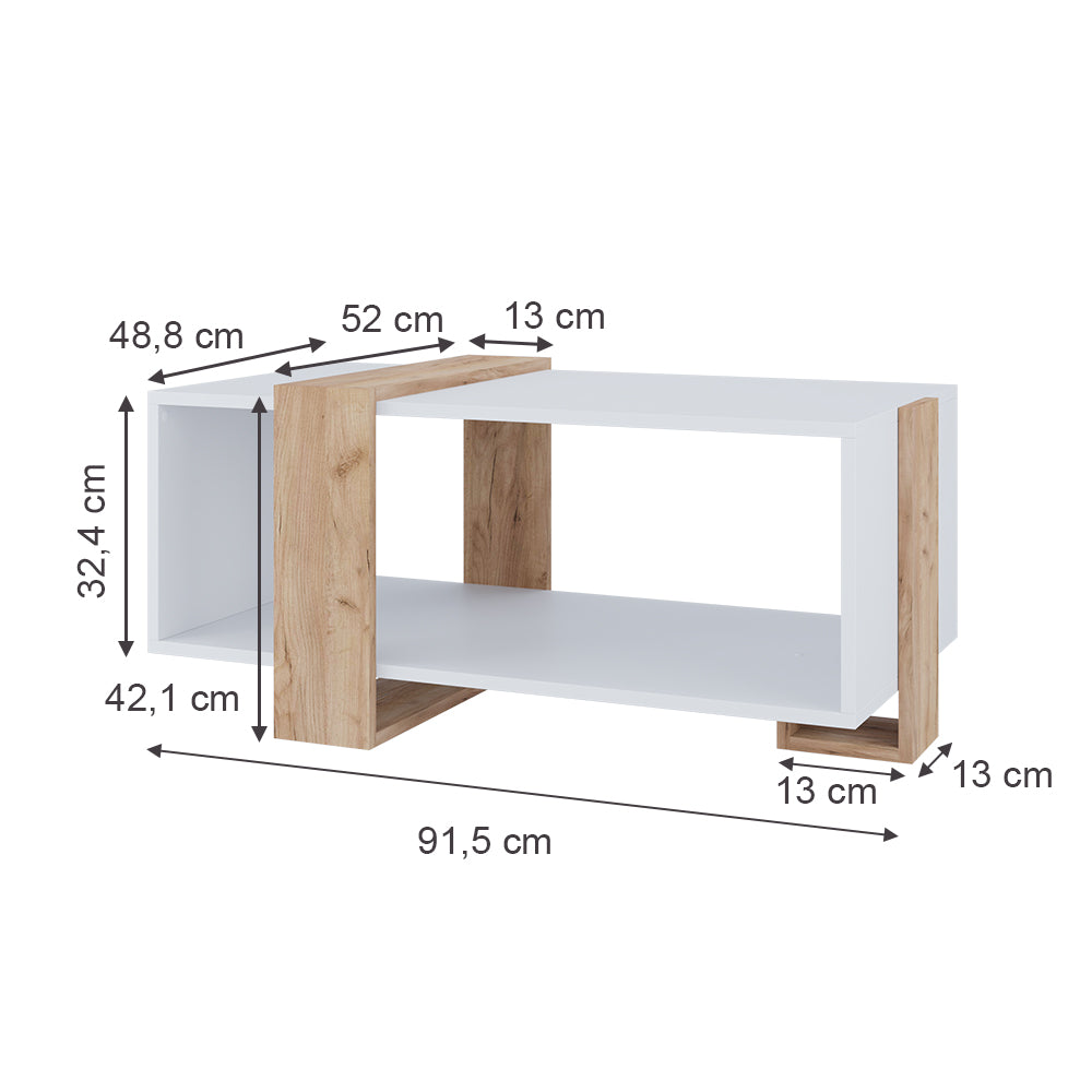 Vicco Tavolino Rovere bianco/dorato 91.5 x 52 cm