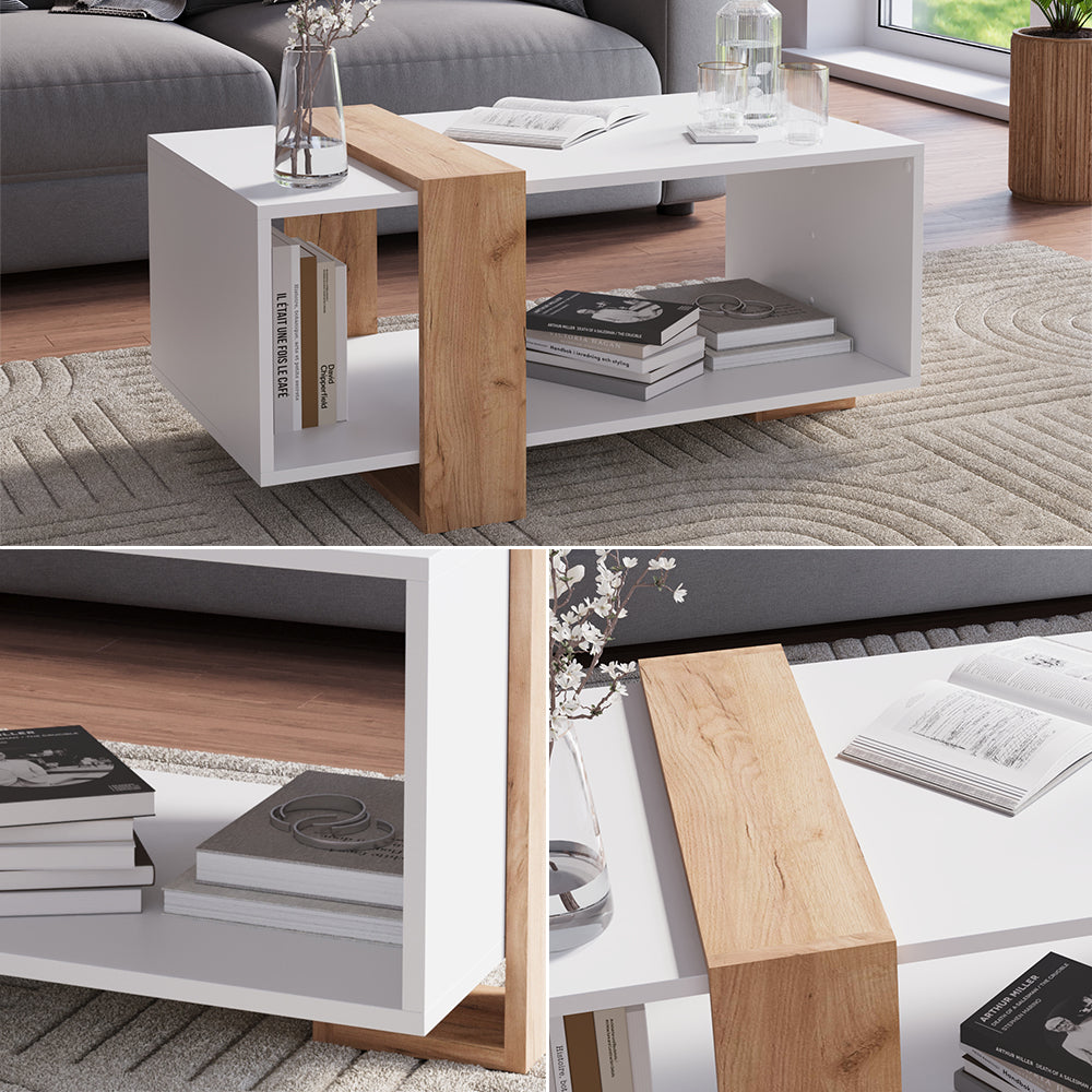 Vicco Tavolino Rovere bianco/dorato 91.5 x 52 cm