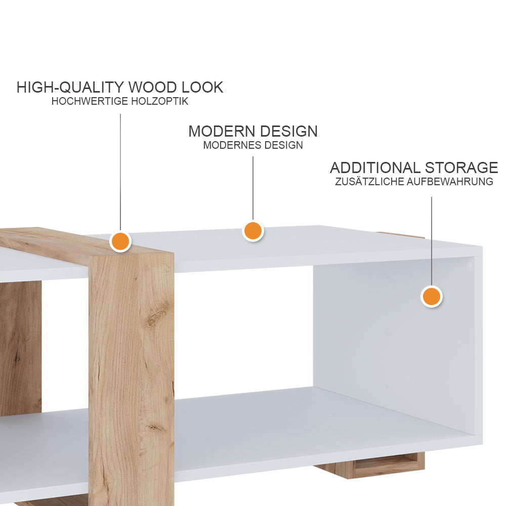 Vicco Tavolino Rovere bianco/dorato 91.5 x 52 cm