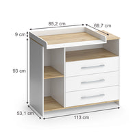 Vicco Fasciatoio Rovere bianco/dorato 113 x 93 cm con 3 cassetti