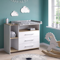 Vicco Fasciatoio Rovere bianco/dorato 113 x 93 cm con 3 cassetti