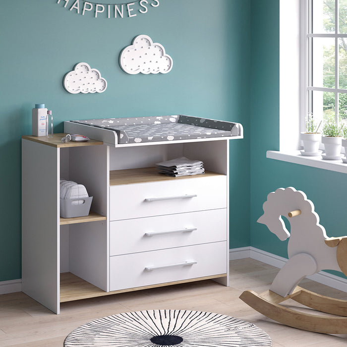 Vicco Fasciatoio Rovere bianco/dorato 113 x 93 cm con 3 cassetti