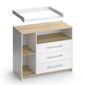 Vicco Fasciatoio Rovere bianco/dorato 113 x 93 cm con 3 cassetti