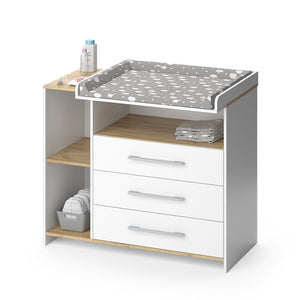 Vicco Fasciatoio Rovere bianco/dorato 113 x 93 cm con 3 cassetti