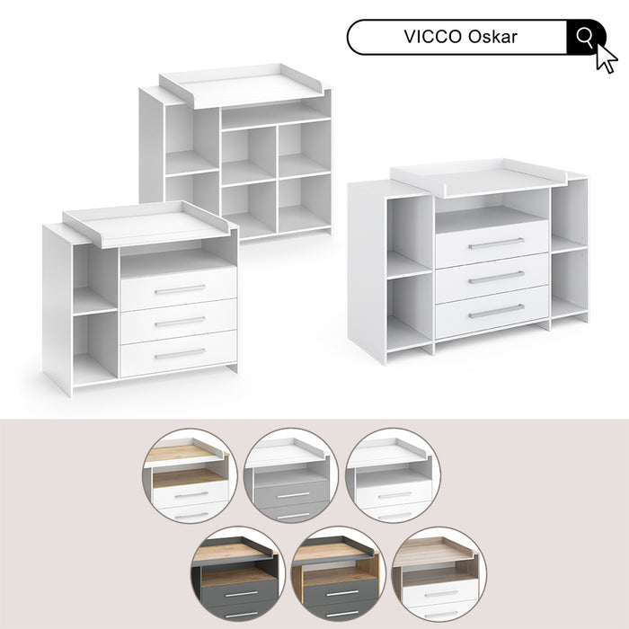 Vicco Fasciatoio Rovere bianco/dorato 113 x 93 cm con 3 cassetti