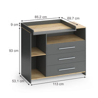 Vicco Fasciatoio Antracite/quercia dorata 113 x 93 cm con 3 cassetti