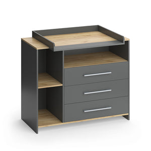 Vicco Fasciatoio Antracite/quercia dorata 113 x 93 cm con 3 cassetti