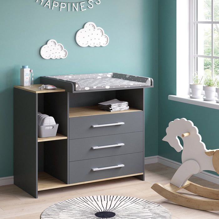 Vicco Fasciatoio Antracite/quercia dorata 113 x 93 cm con 3 cassetti