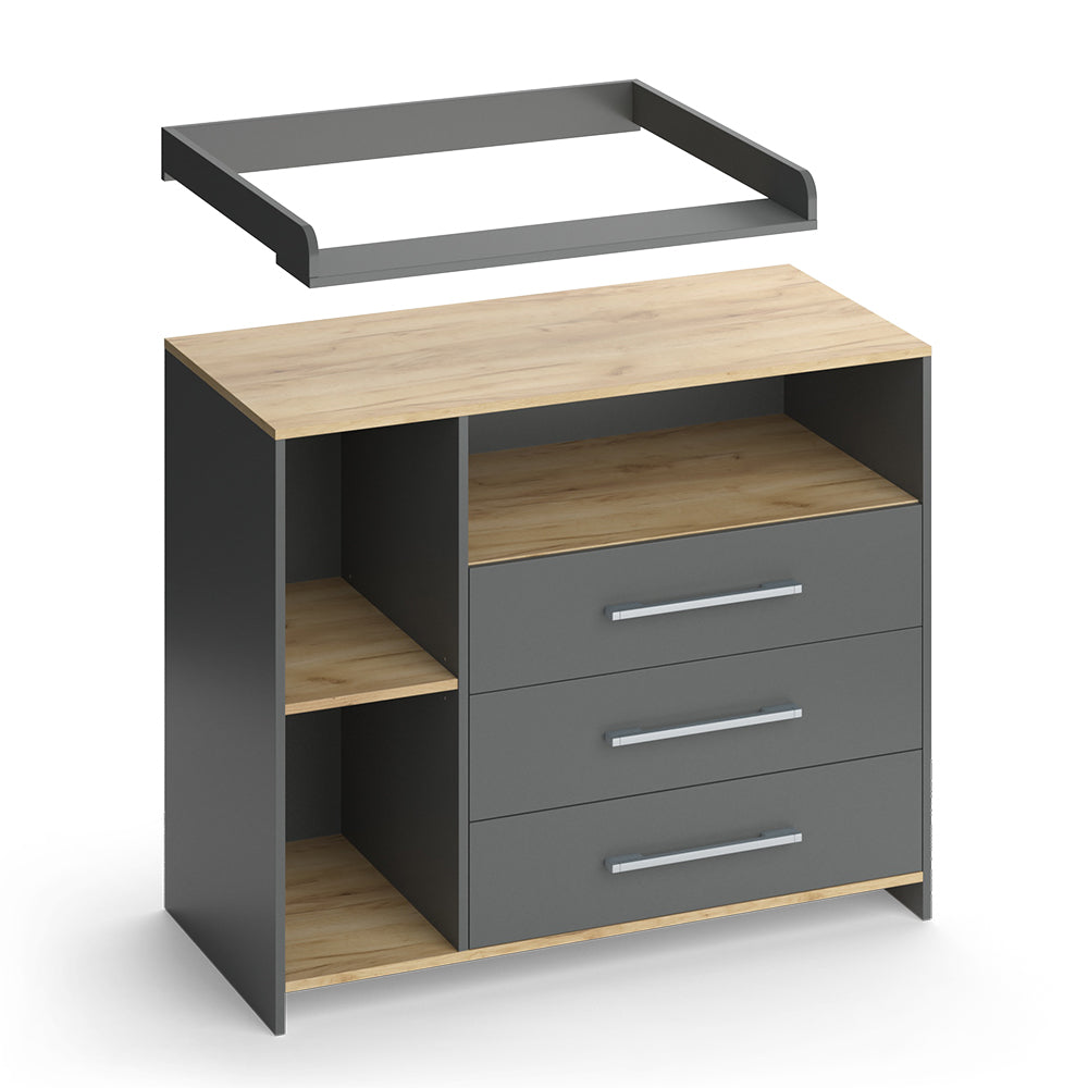 Vicco Fasciatoio Antracite/quercia dorata 113 x 93 cm con 3 cassetti