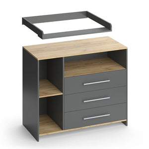 Vicco Fasciatoio Antracite/quercia dorata 113 x 93 cm con 3 cassetti