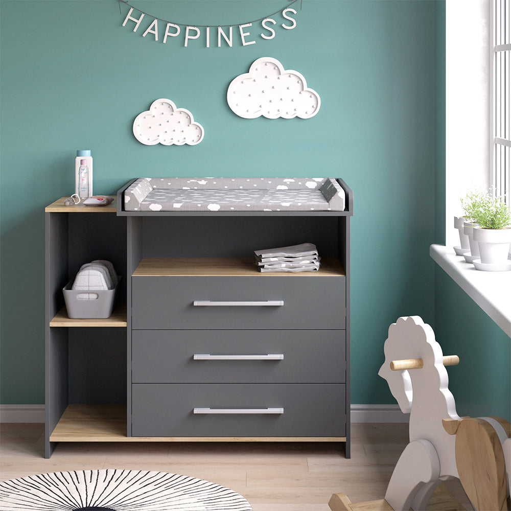 Vicco Fasciatoio Antracite/quercia dorata 113 x 93 cm con 3 cassetti