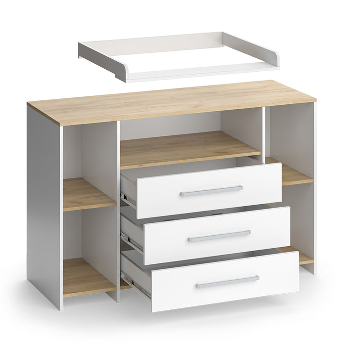 Vicco Fasciatoio Rovere bianco/dorato 143.2 x 93 cm con 3 cassetti