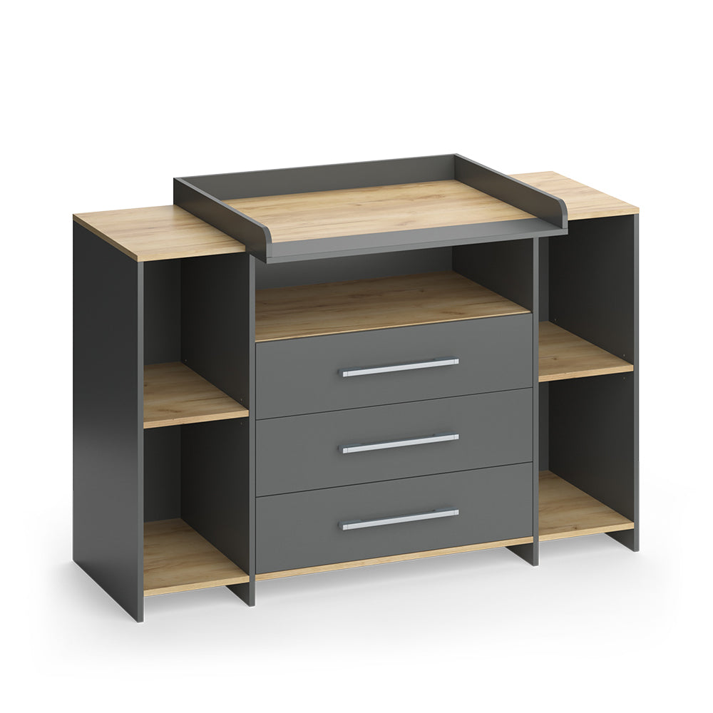 Vicco Fasciatoio Antracite/quercia dorata 143.2 x 93 cm con 3 cassetti