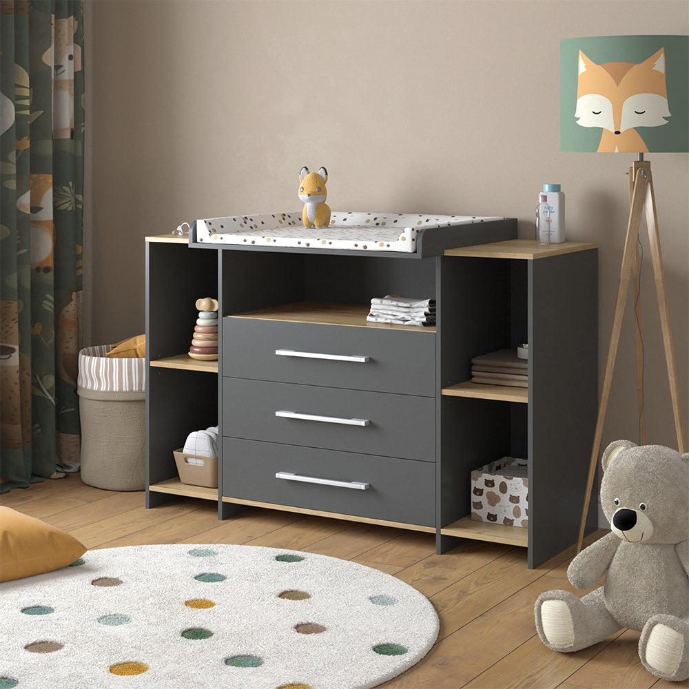 Vicco Fasciatoio Antracite/quercia dorata 143.2 x 93 cm con 3 cassetti