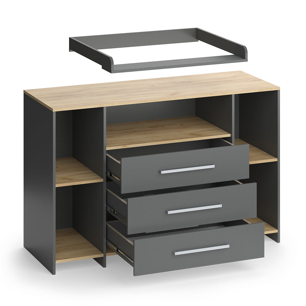 Vicco Fasciatoio Antracite/quercia dorata 143.2 x 93 cm con 3 cassetti