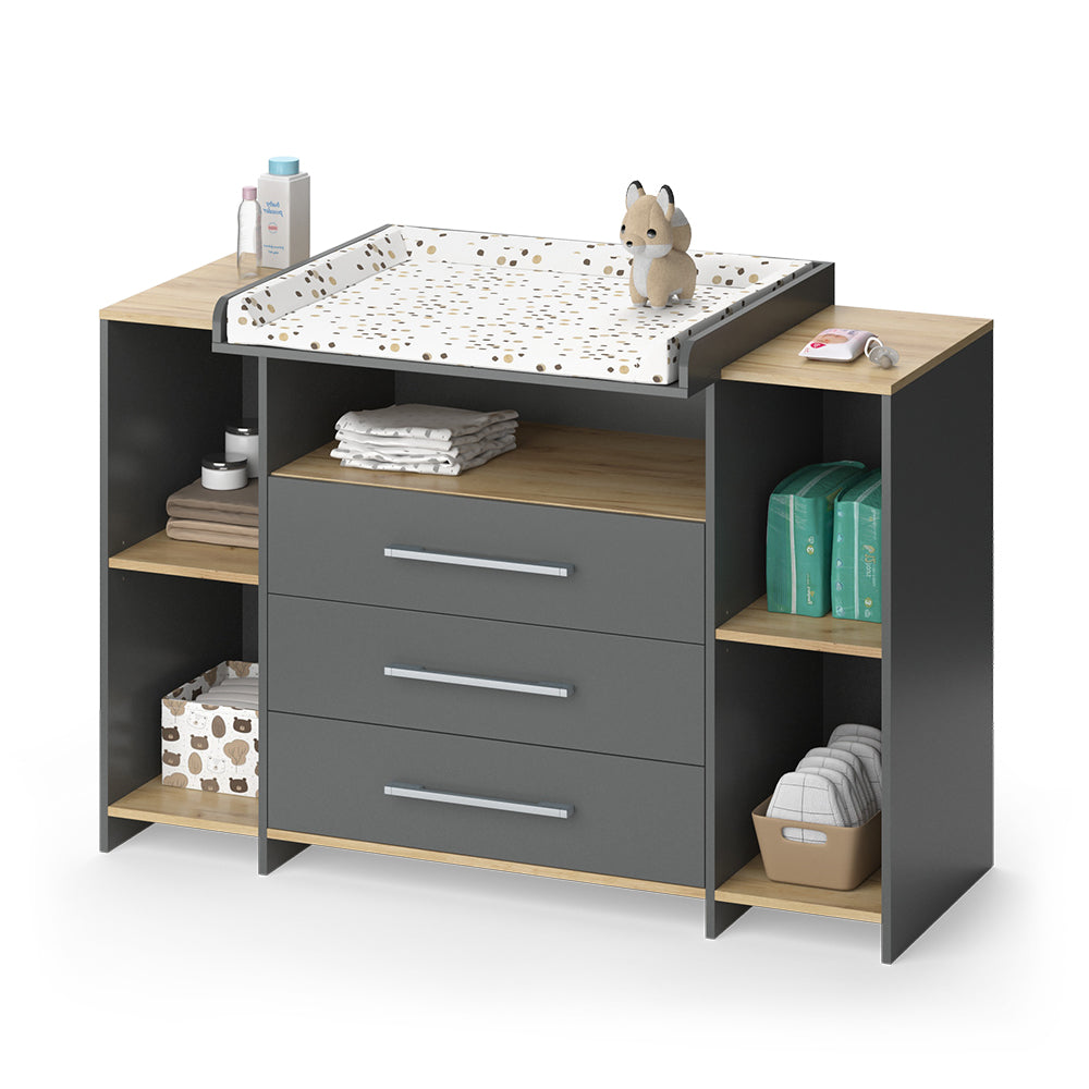 Vicco Fasciatoio Antracite/quercia dorata 143.2 x 93 cm con 3 cassetti