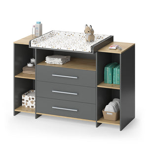 Vicco Fasciatoio Antracite/quercia dorata 143.2 x 93 cm con 3 cassetti