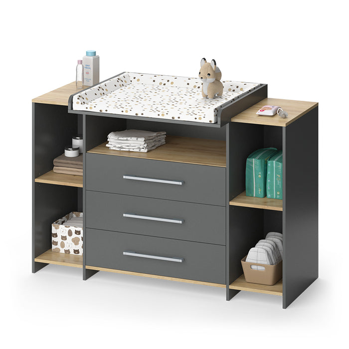 Vicco Fasciatoio Antracite/quercia dorata 143.2 x 93 cm con 3 cassetti