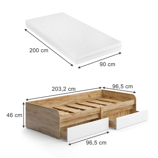 Vicco Letto per bambini Bianco/Artisan 90x200 cm con materasso