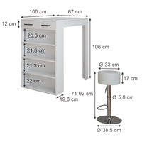 Vicco Set di tavoli da bar Bianco 67 x 100 cm con 2 sgabelli da bar