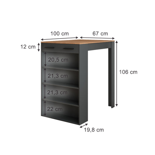 Vicco tavolo bar alto Quercia dorata/antracite 67 x 100 cm
