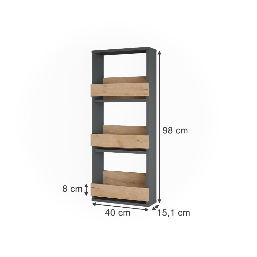 Vicco Scaffale a muro Quercia dorata/antracite 40 x 98 cm