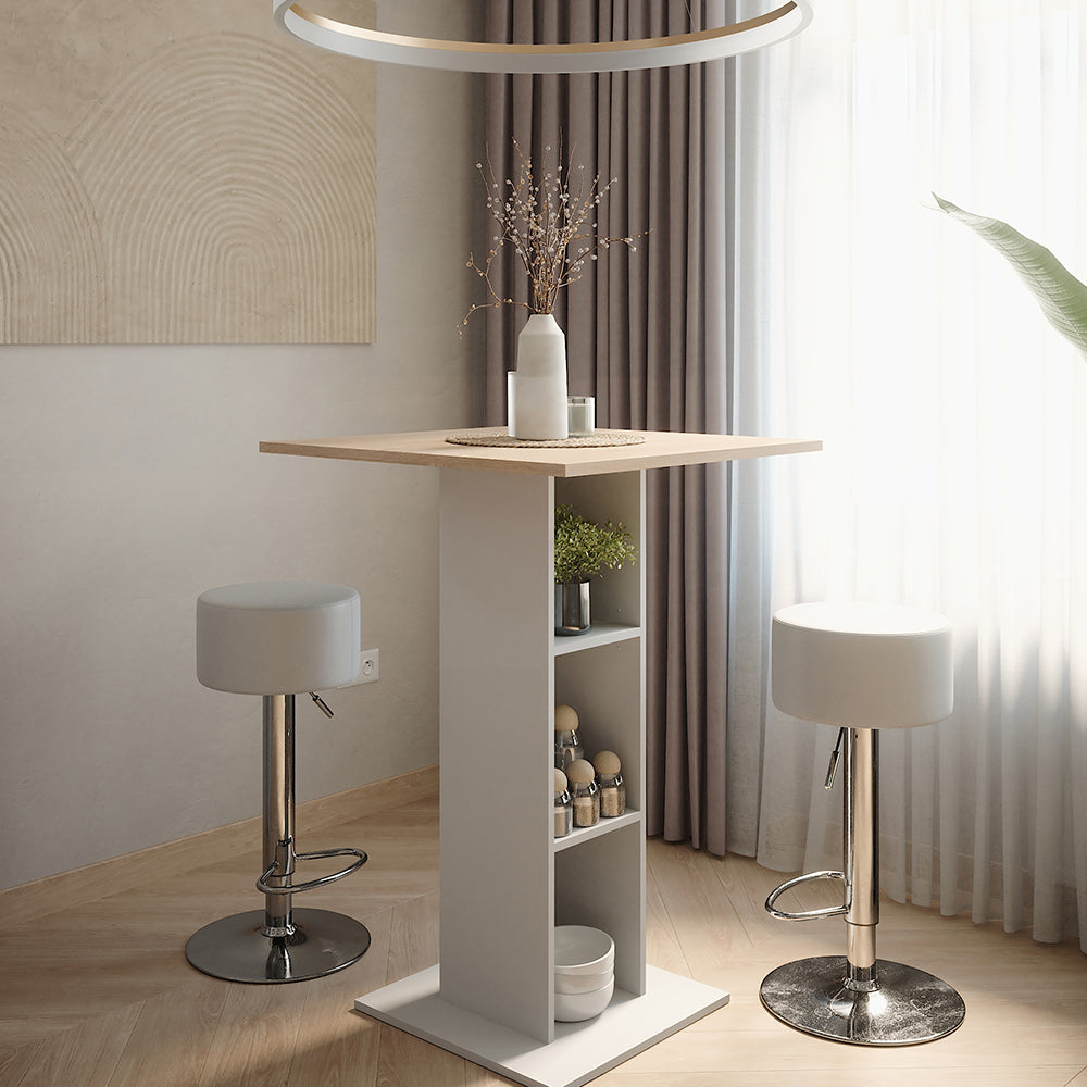 Vicco tavolo bar con sgabelli Bianco/Sonoma 75 x 75 cm con 2 sgabelli da bar