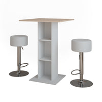 Vicco tavolo bar con sgabelli Bianco/Sonoma 75 x 75 cm con 2 sgabelli da bar