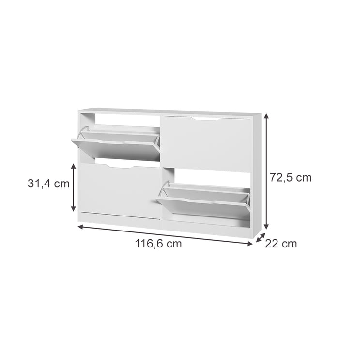 Vicco Scarpiera da ingresso Bianco 116.6 x 72.5 cm con 4 scomparti