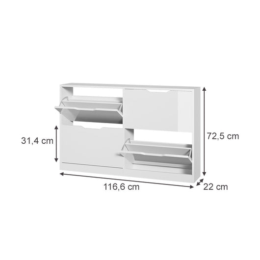 Vicco Scarpiera da ingresso Bianco/bianco lucido 116.6 x 72.5 cm con 4 scomparti
