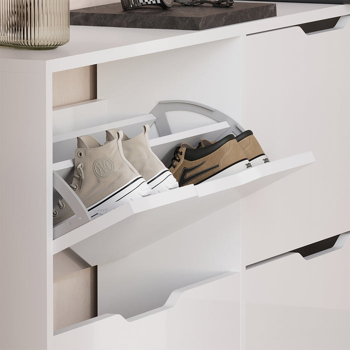 Vicco Scarpiera da ingresso Bianco/bianco lucido 116.6 x 72.5 cm con 4 scomparti