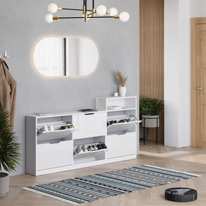 Vicco Scarpiera da ingresso Bianco/bianco lucido 116.6 x 72.5 cm con 4 scomparti