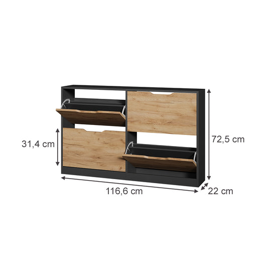 Vicco Scarpiera da ingresso Antracite/quercia dorata 116.6 x 72.5 cm con 4 scomparti