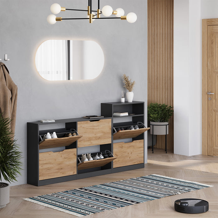 Vicco Scarpiera da ingresso Antracite/quercia dorata 116.6 x 72.5 cm con 4 scomparti