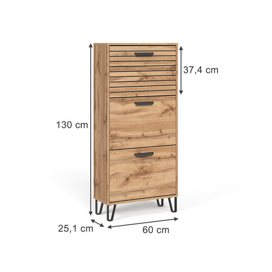 Vicco Scarpiera Quercia Wotan 62 x 130 cm con 3 scomparti