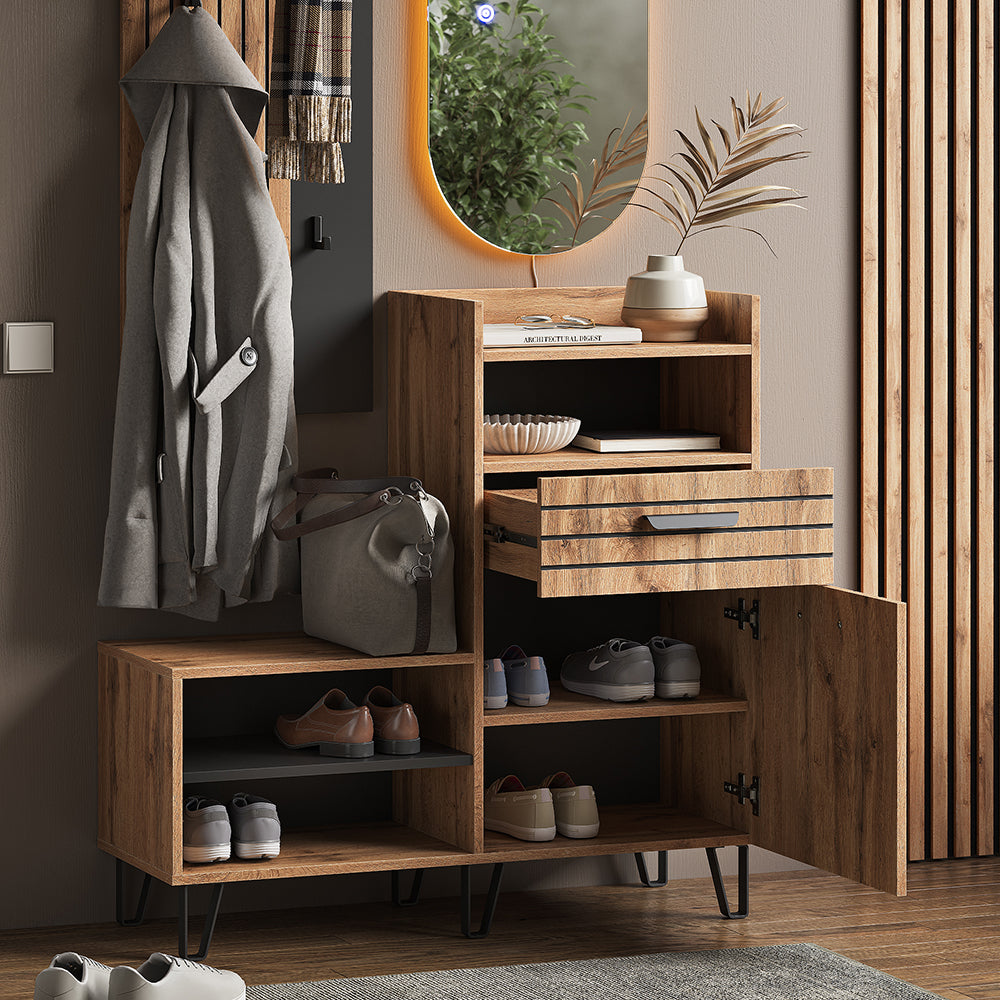 Vicco Armadio per le scarpe Quercia Wotan 100 x 100 cm con anta e cassetto