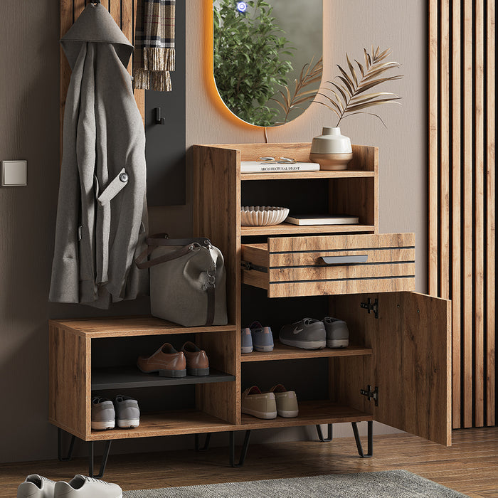 Vicco Armadio per le scarpe Quercia Wotan 100 x 100 cm con anta e cassetto