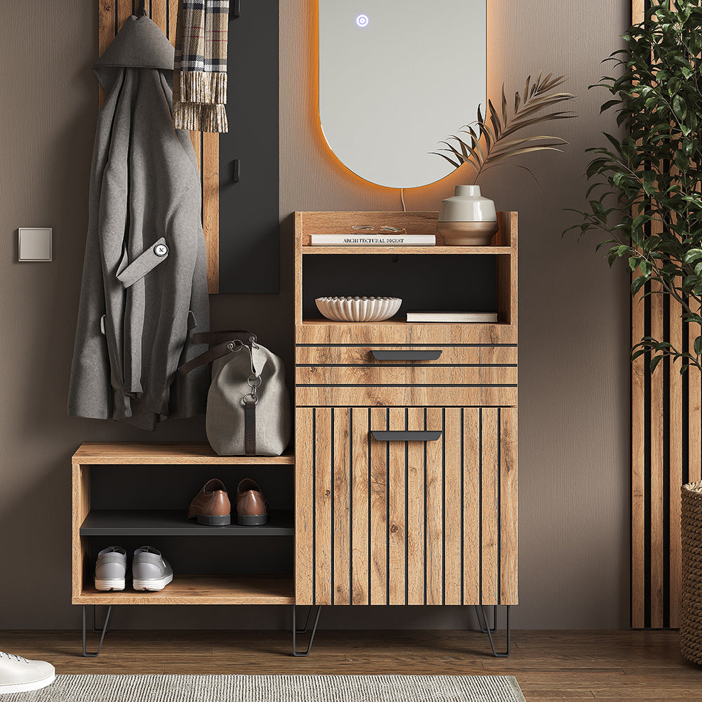 Vicco Armadio per le scarpe Quercia Wotan 100 x 100 cm con anta e cassetto
