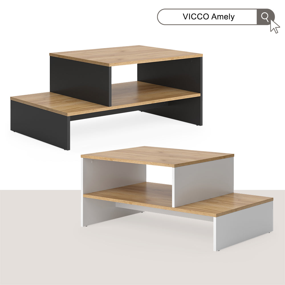 Vicco Tavolino da salotto Quercia dorata/antracite 90 x 55 cm con ripiano