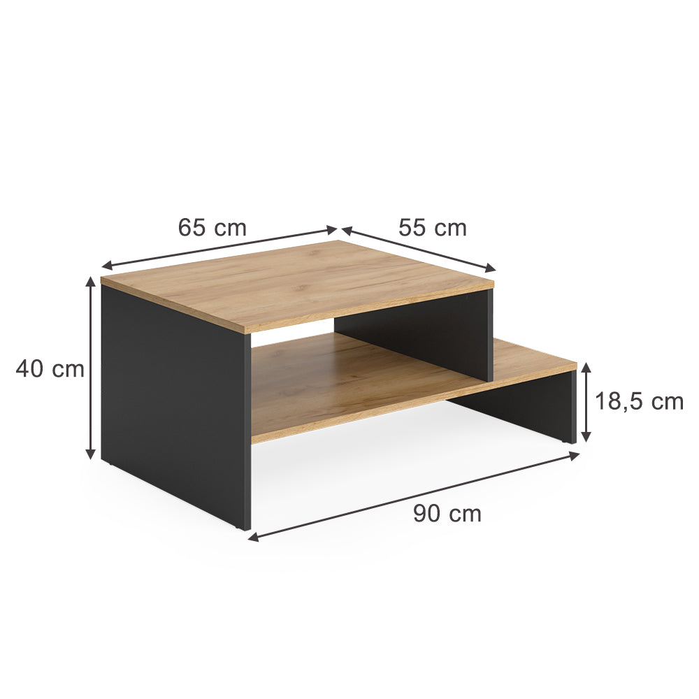 Vicco Tavolino da salotto Quercia dorata/antracite 90 x 55 cm con ripiano