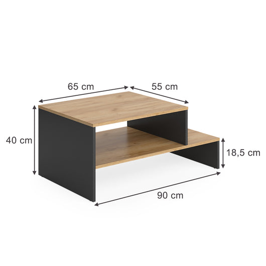 Vicco Tavolino da salotto Quercia dorata/antracite 90 x 55 cm con ripiano